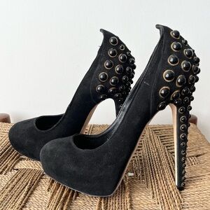 Brian Atwood Shoes Women’s 6.5 Black Suede Studded Platform Pump Heels